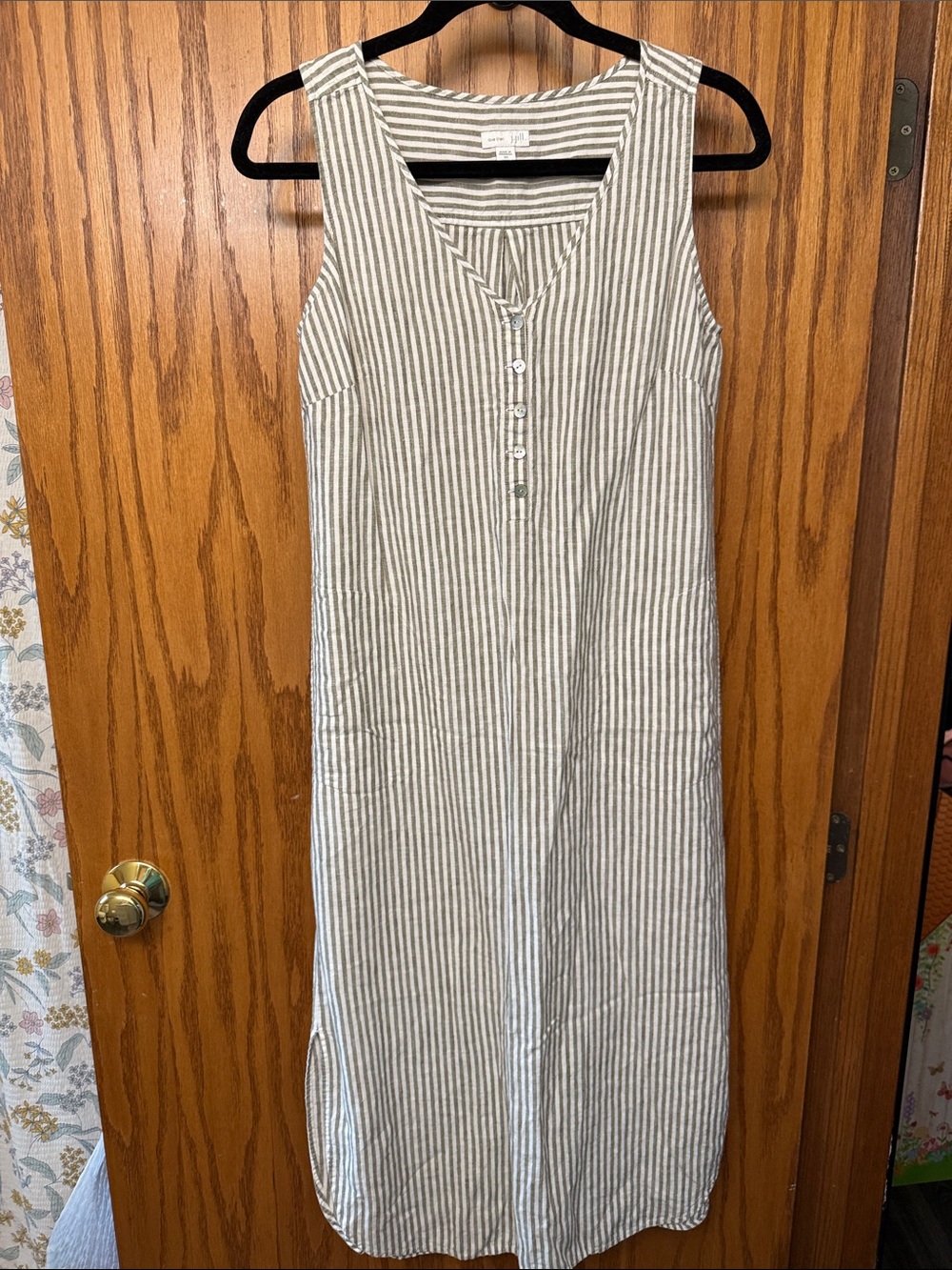 J. Jill Linen Striped Top in Gray and White